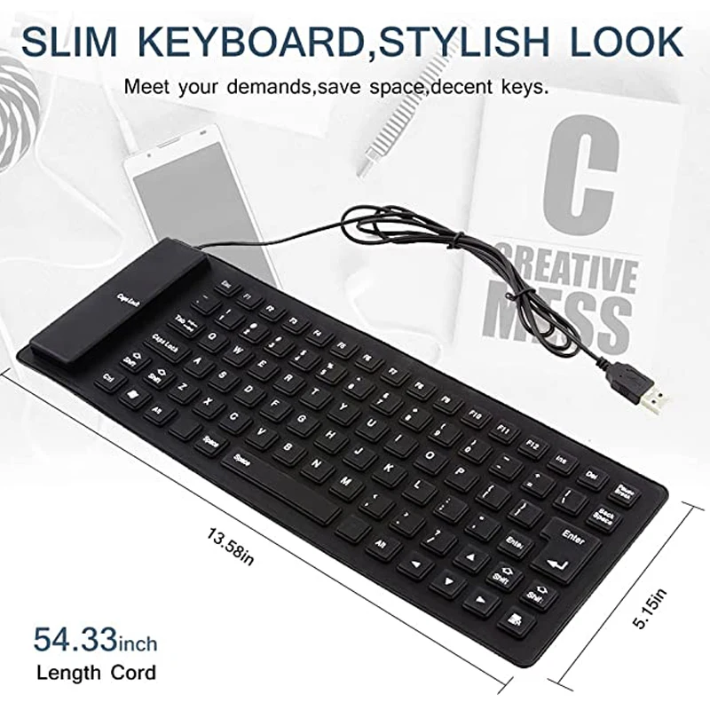 Teclado de Computador Macio do Silicone Mudo 85 Chaves Usb Prendido Portátil Mini Portátil pc Dobramento Impermeável - Imagem 3