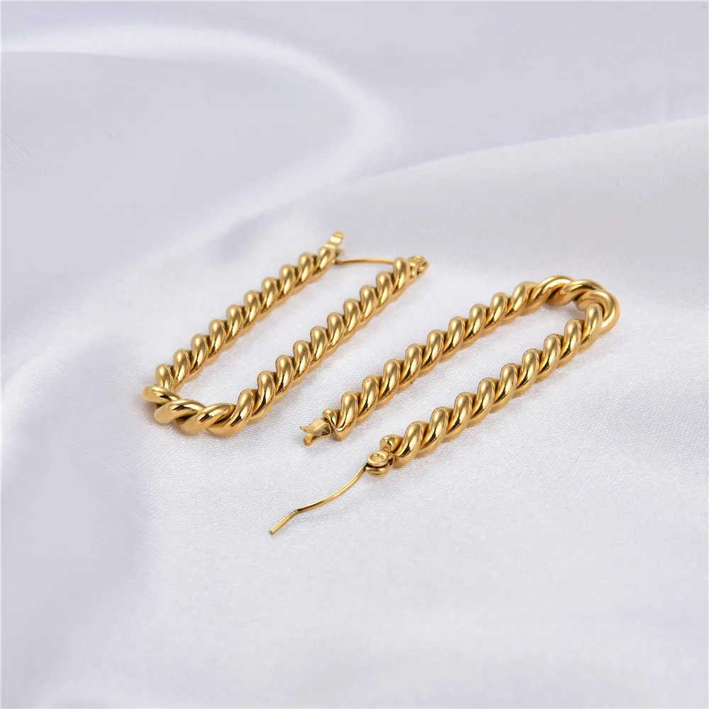 Classics Geometric Square Twisted Huggie Hoop Earrings for Women Gold Plated Metal Stainless Steel Big Ear Buckle Retro Jewelry