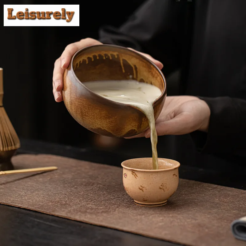 Ancient Kiln Change Ceramic Japanese Matcha Bowl Whisk Holder Set Temperature Resistant Matcha Tea Bowl Set With Spout For Trip
