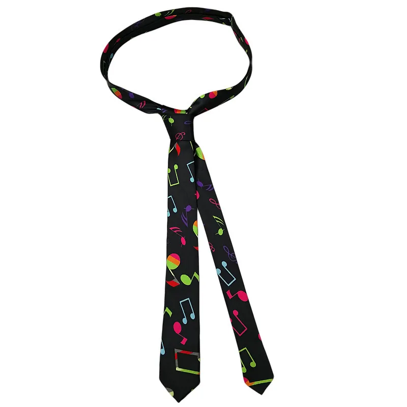 Classic Musical Notes Tie - Silky Narrow Necktie for Piano  Guitar Lovers