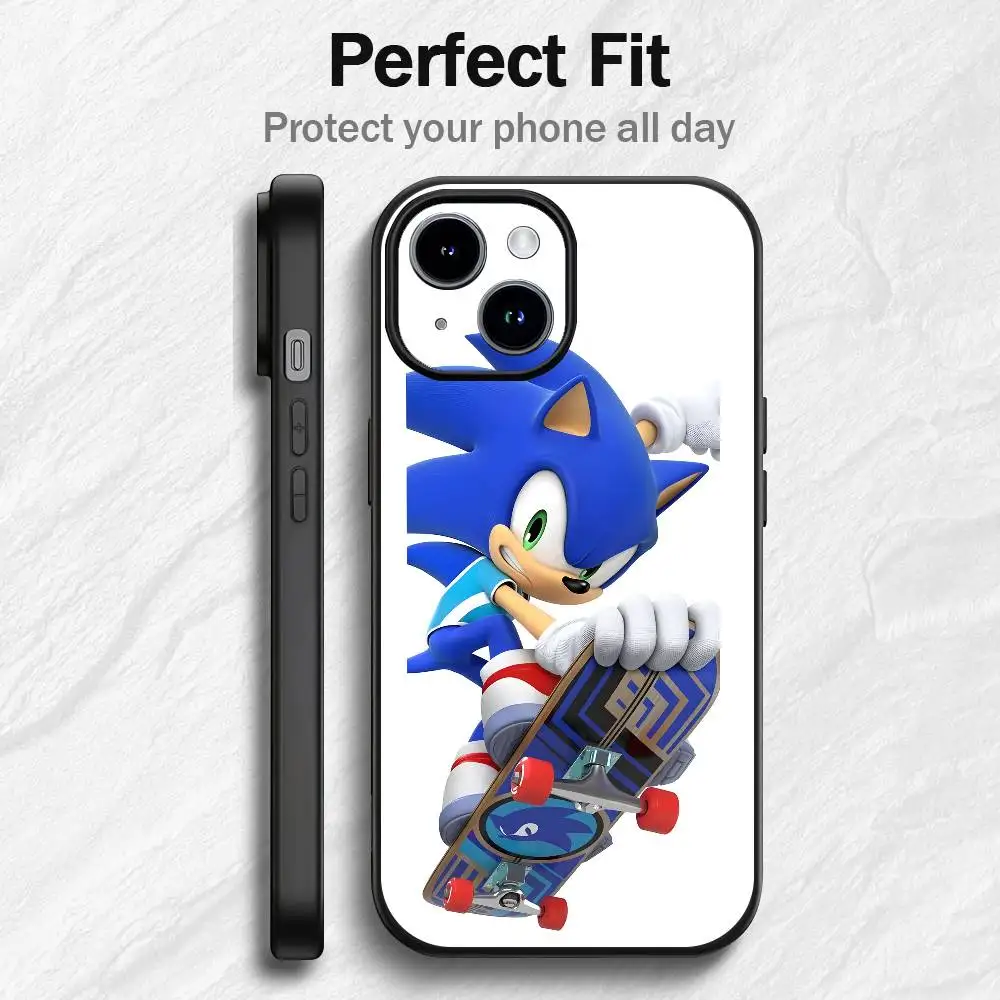 Cartoon Hedgehog S-Sonices Phone Case For IPhone12 13 14 15 16 17Pro Max Plus Classic Black Soft Shell
