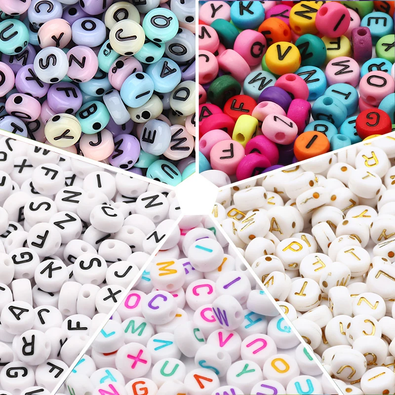 

100Pcs Acrylic Flat Letter Beads Alphabet Round Smile Spacer Loose Bead For Diy Jewelry Bracelet Charm Supplies