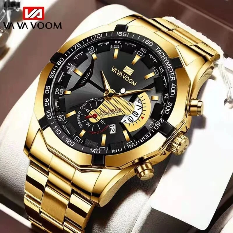 VAVA VOOM New Men Sports Stainless Steel Watches Luxury Luminous Waterproof Calendar Quartz Men