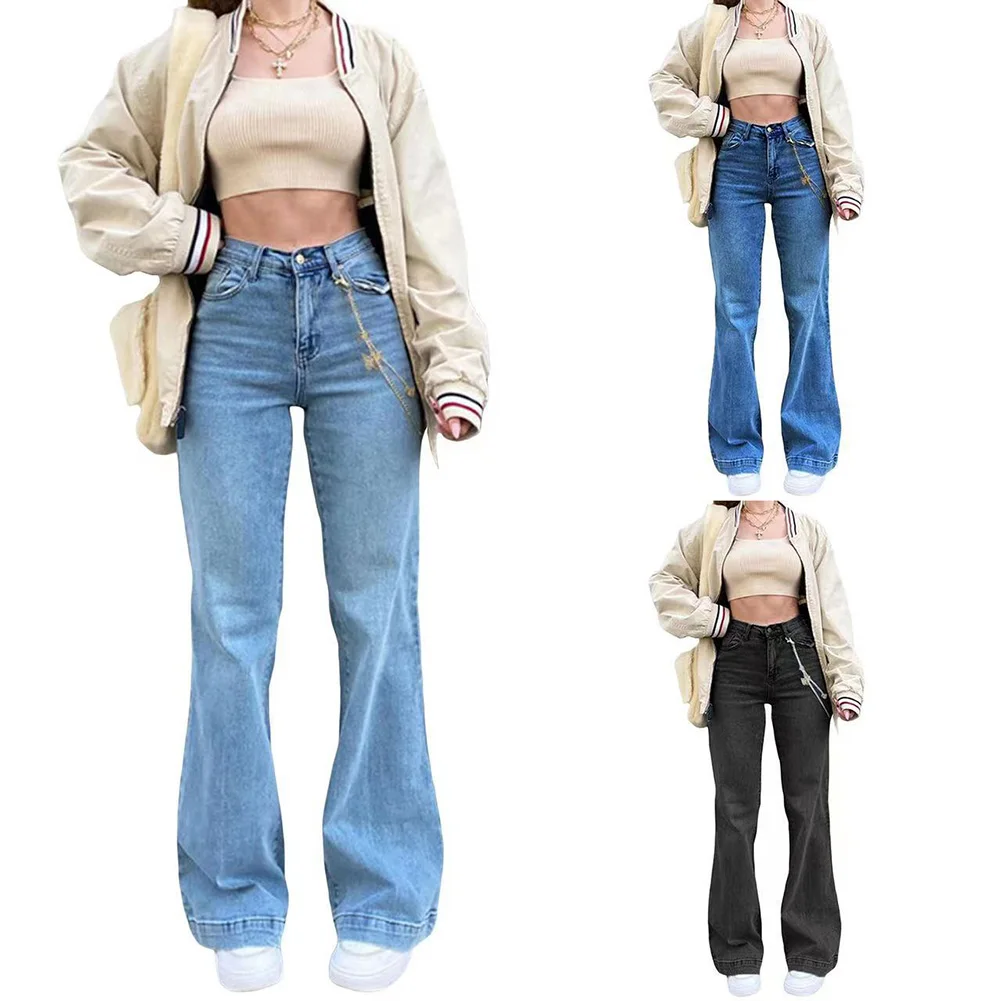 

Fashion Pants For Women Jeans For Woman With Worn Edges Women's And A High Button At The Waist Elegant Give You