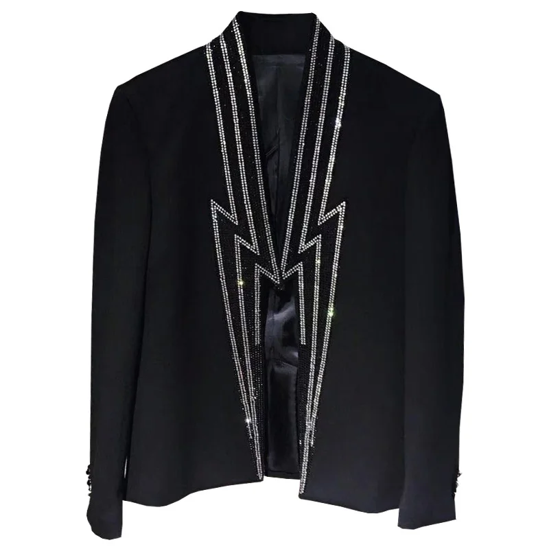 Jacket Men Heavy Industry Luxury Banquet Jacket Blazer Masculino Lightning Rhinestone Club Party Blazer Men Stage Suit