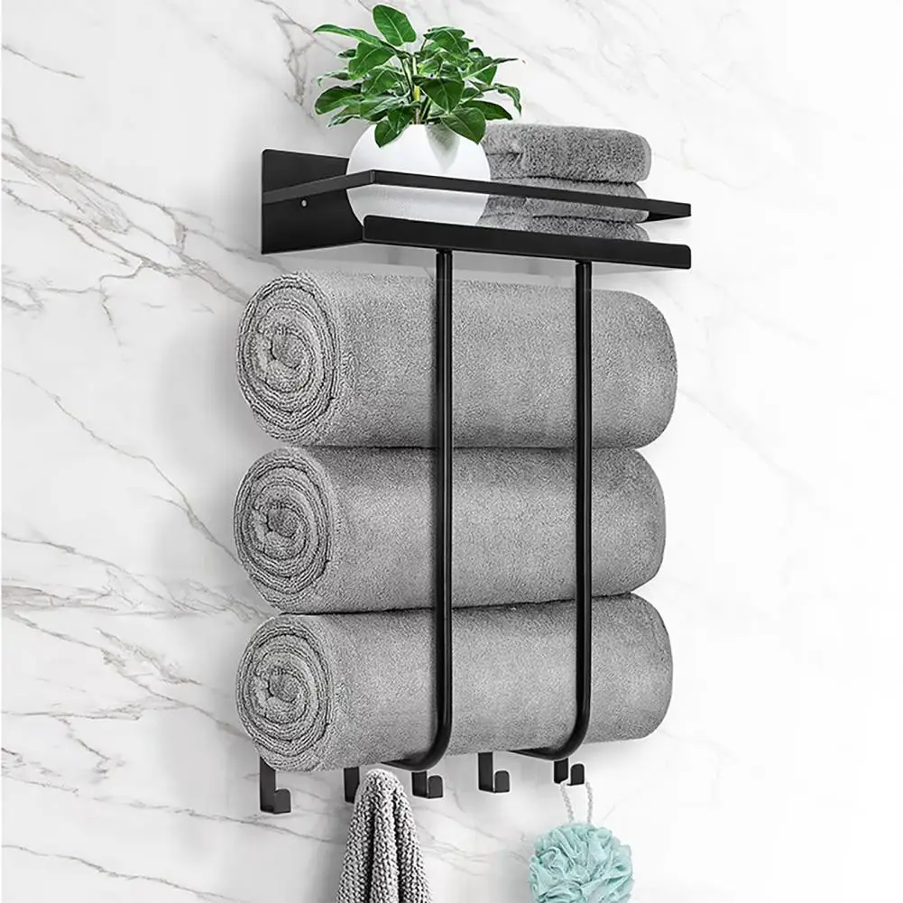 Bathroom Towel Rack Wall-mounted Towel Storage Bathroom Storage Rack with Sturdy Wall Mounted Holder Shelf for Simple