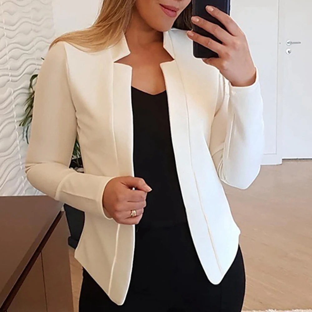 2023 Women's Autumn Elegant Office Lady Solid Stand Collar Cardigan Coat Casual Slim Femme Party Blazer Work Outfits Clothing office lady blazer solid color stand collar single breasted blazer autumn winter elegant slim fitting suits coat for daily wear