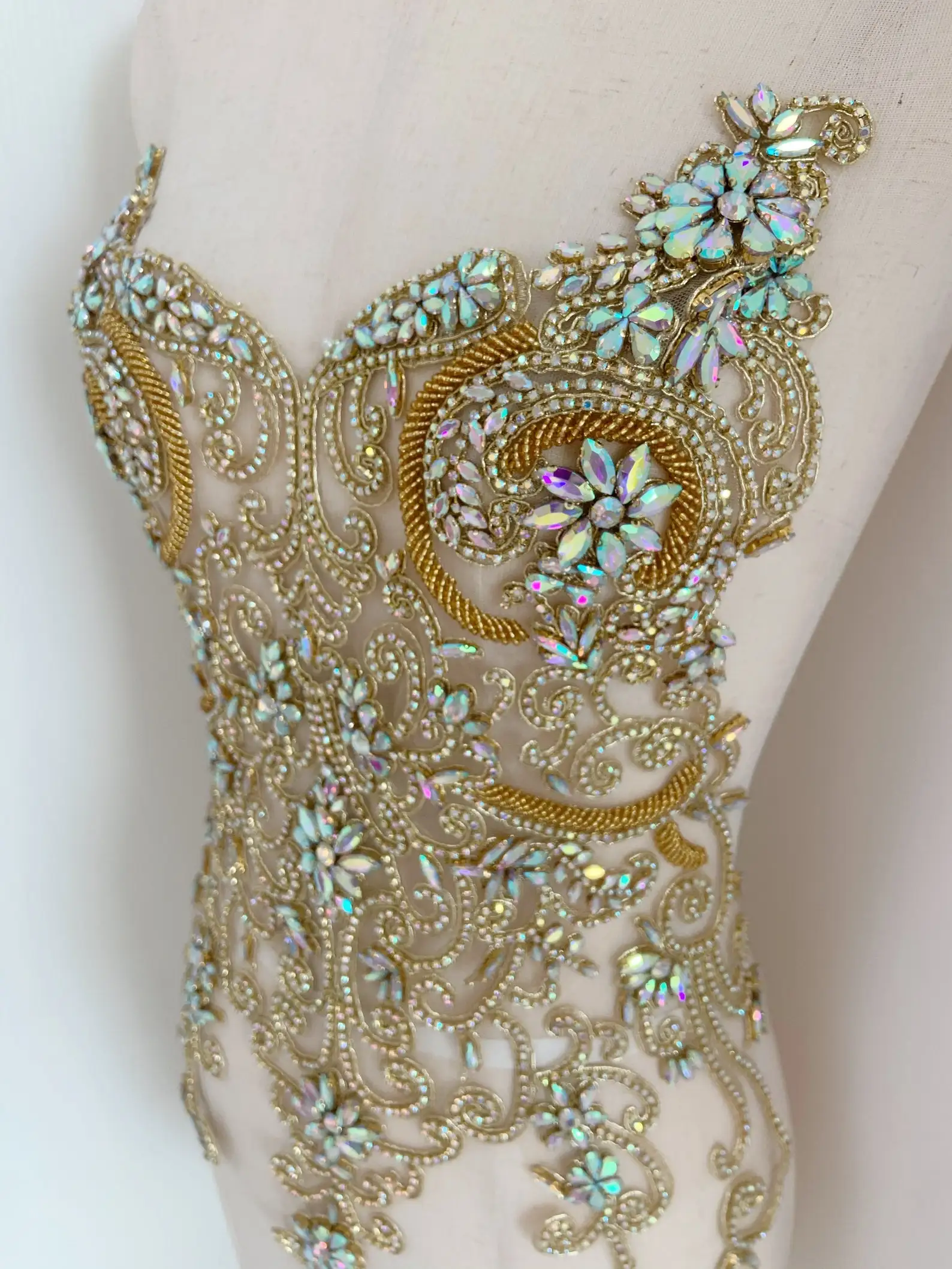 Gold Rhinestone Applique, Handmade Rhinestone Applique for Couture