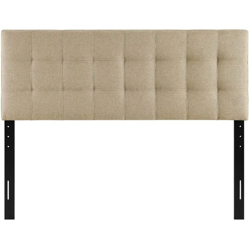 Tufted Linen Fabric Upholstered Queen Headboard in Beige 4
