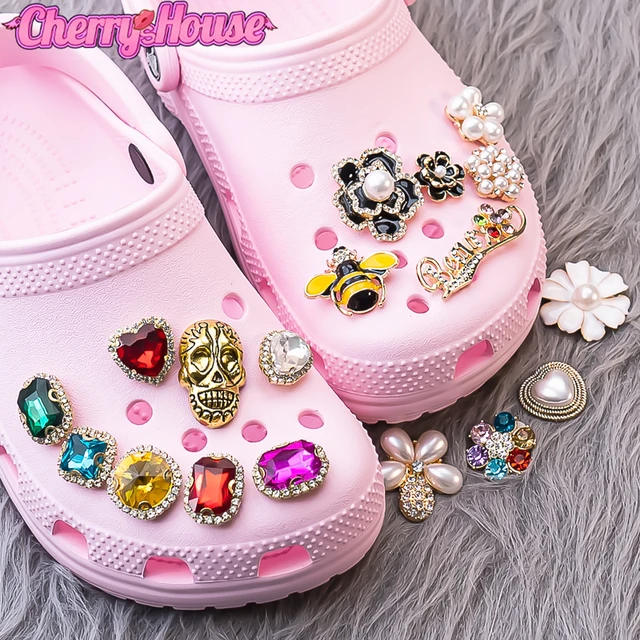 1pcs Women Bling Croc Charm Luxury Gem Shoe Charms Ruby Emerald Croc Jeans  Topaz Clog Pins Retro Metal Shoe Decoration