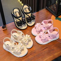 New Summer Bow Pearl Ornament Flat Sandals For Girls Aged 1-7 Children Slippers Non-slip Outdoors Seabeach Flip Flops Kids Shoes 1