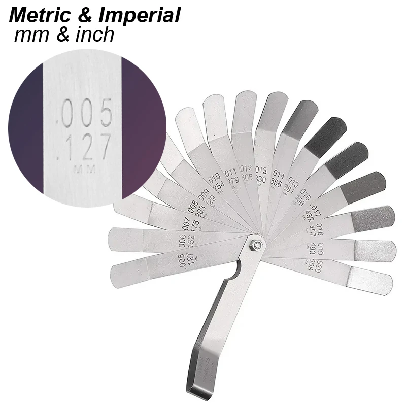 Feeler Gauge 16 Blades Metric MM Imperial Inch Gap Width Strip Roll Thickness Measure Bent Valve Motor Measurer