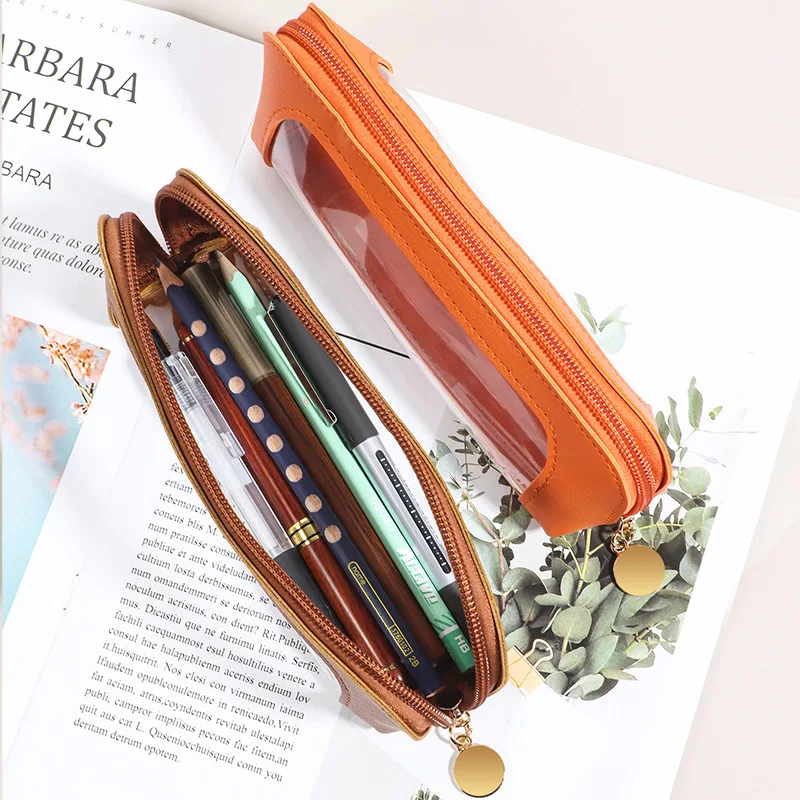 Portable Waterproof Transparent Zipper Makeup Brush Storage Bag, New PU Cosmetic Bag, Sundries Organizers, Stationery Gifts