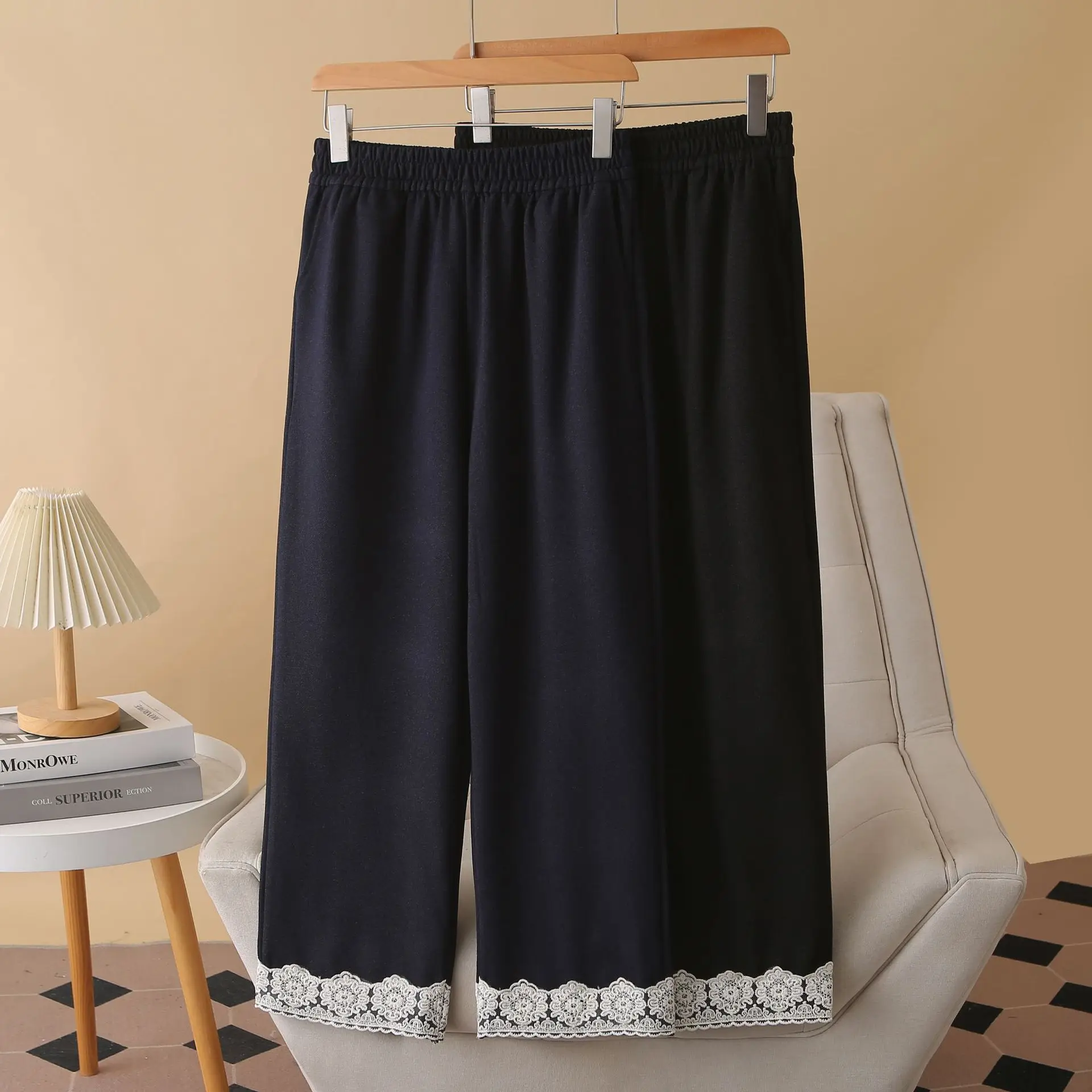 Fashion Plus Size Women's Straight Leg Pants Autumn New Style Casual Lace Hem Ankle Length Bottoms 2551