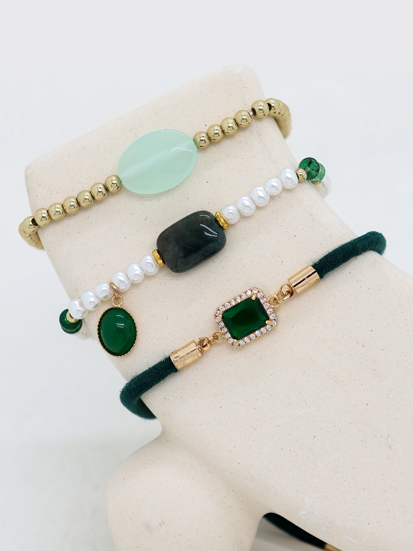 Green Elastic Imitation Pearl Bead Stacking for Womens Party Daily Gifts