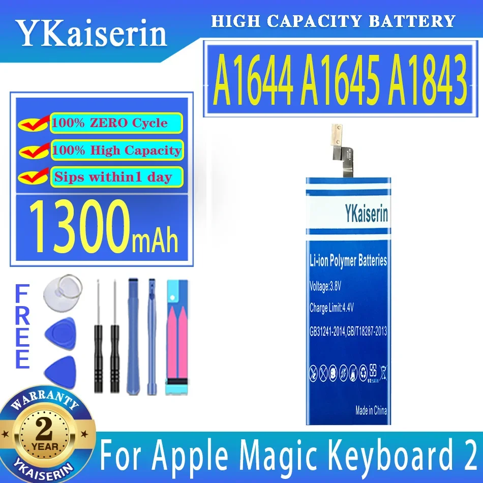 

Аккумулятор ykaisin A1644, A1645, A1843, A1672, 1300 мАч/2600 мАч для Apple Magic Keyboard 2, беспроводной 020-00634 020-00633
