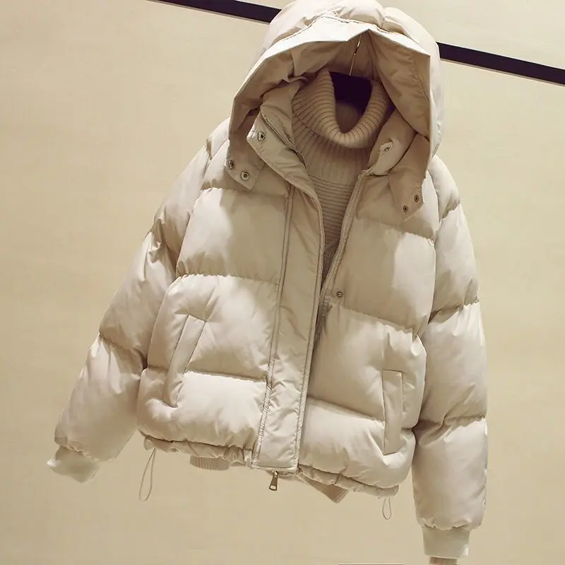 Doudoune courte à capuche pour femme, manteau matelassé monochrome