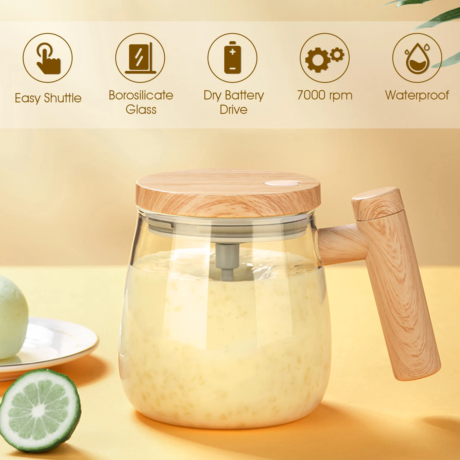 Electric Glass Mixing Mug with High Speed Stirring for Coffee and Protein Shakes