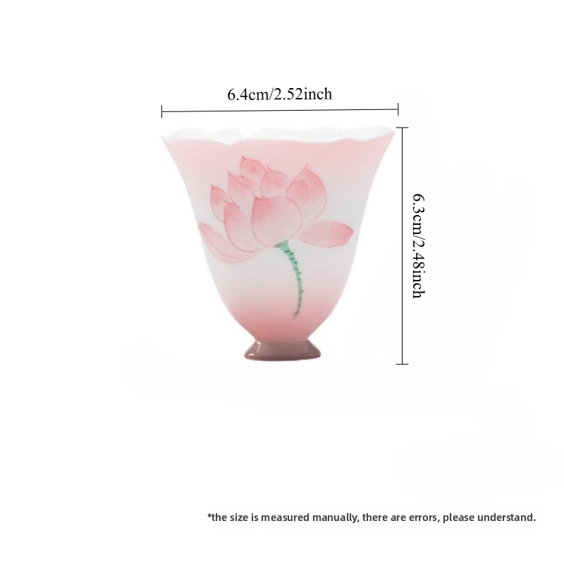 Pink HandPainted Lotus Ceramic Tea Cup Flared Rim Zen Tea Bowl for Kung Fu Ceremony Floral Design HighStem Sipping Cup