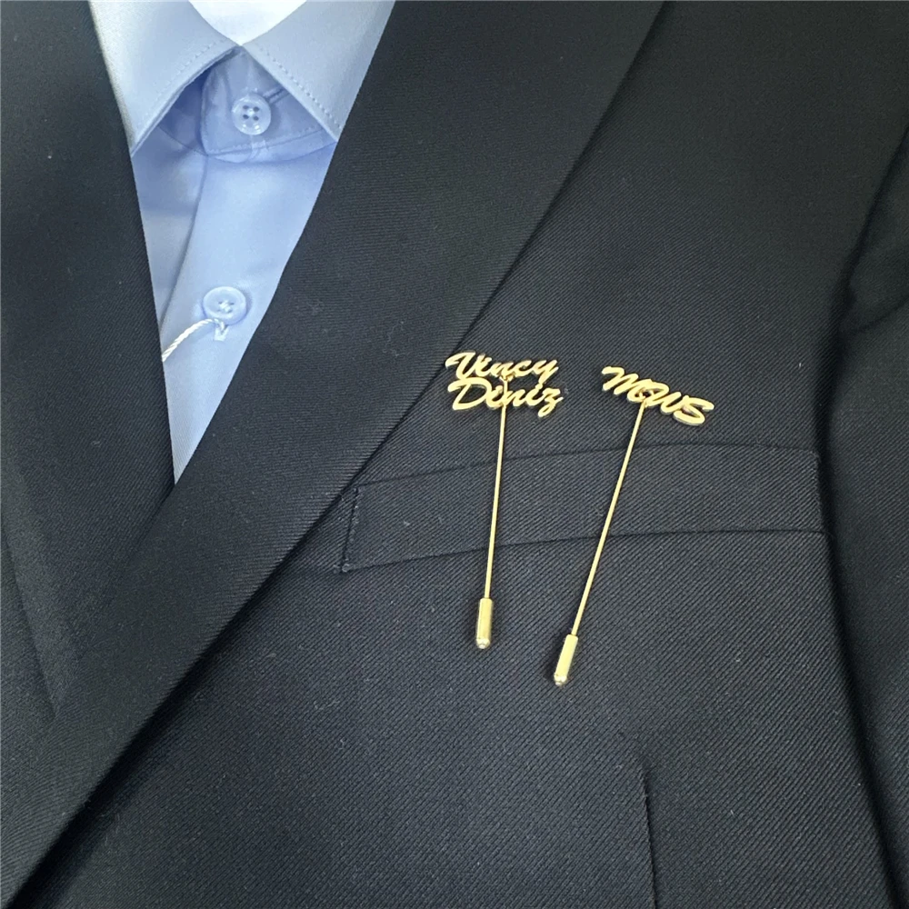 Personalized12NamesLongPinBroochStainlessSteelCustomizedLapel