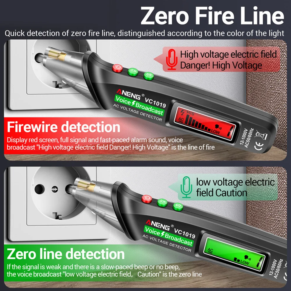 ANENG VC1019 AC 12V-1000V Electrical Tester Intelligent Voice Broadcast Tester Pen Voltage Tester Electric Wire Detector 4