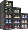 12 Pack Shoe Organizer Boxes Black Plastic Stackable Shoe Storage Bins For Closet, Space Saving Shoe Holder Sneaker Display Case 1