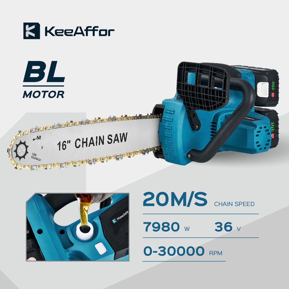 KEEAFFOR 7980W Electric Chain Saw 16 Inch Brushless Electric Cutting Woodworking Power Tool Cordless Saw for Makita Battery