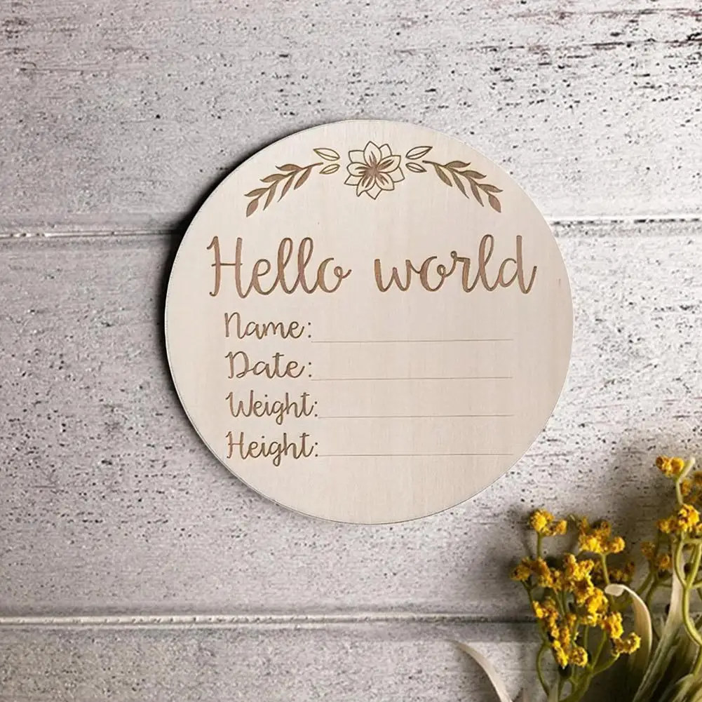 1pc Holz Hallo Welt Geburt Ankündigung DIY Zeichen Holz Baby Milestone Karte Aufnahme Karten Baby Fotografie Requisiten Geburt Karten