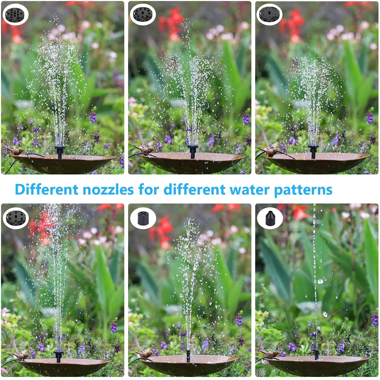 2.5W Solar Fountain Pompel, mat 6 Nozzles a 4ft Waasserleitung, Solar ugedriwwen Pompel fir Vugelbad, Pond, Gaart an aner Plazen_voghion.com