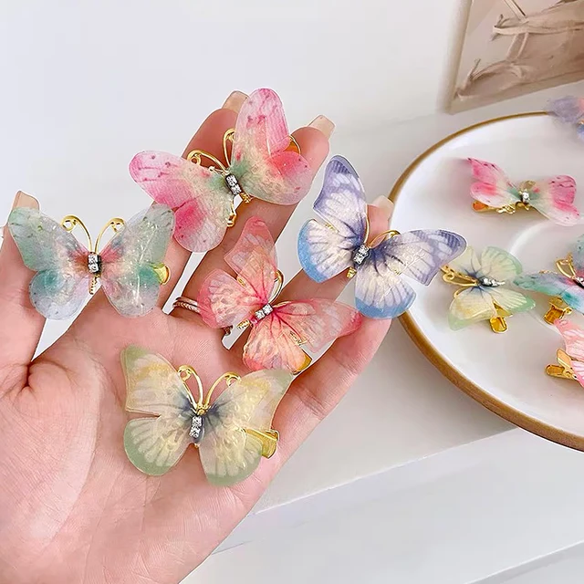 6pcs/Set Mini Simulation Butterfly Barrettes Hairpin Non-Slip Colorful Gradient Side Bangs Duckbill Clips For Baby Teen Girls 3