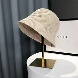 Women's Summer Hollow Out Breathable Bucket Hat - Lightweight Beach Panama Cap - 56-58cm (Beige)