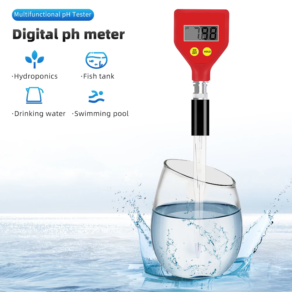 

PH-98108 PH Meter Water Quality Tester Sharp Glass Electrode PH Measuring Instrumen for Aquarium Water Food Cheese Milk Soil