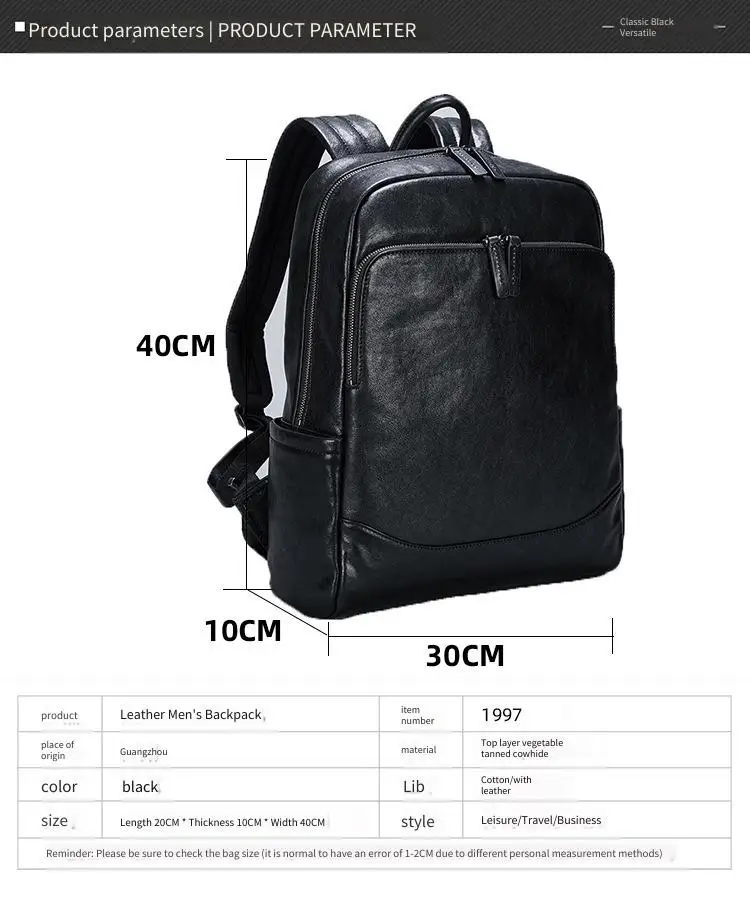 New Men Genuine Leather Backpack Vintage Vegetable Tanned Top Grain Large Capacity Business Travel Laptop Bag