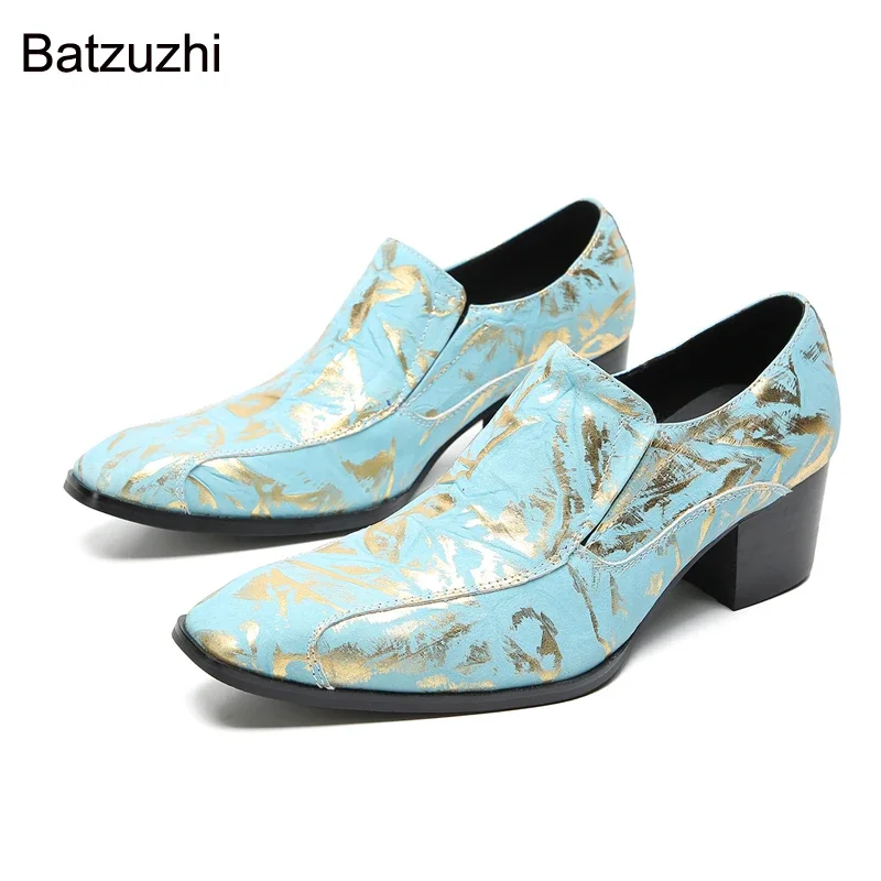 

Туфли Batzuzhi мужские с острым носком, красные классические туфли из натуральной кожи, модные мужские туфли без застежек, искусственная кожа, свадебные туфли, мужские туфли на высоком каблуке 6,5 см