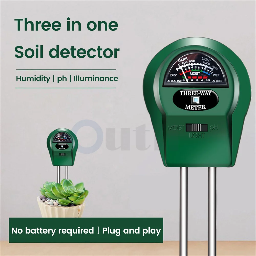 3 in 1 Soil PH Meter Sunlight PH Light Detection Tester Garden Flowers Soil Moisture Sensor Meter Plants Acidity Humidity