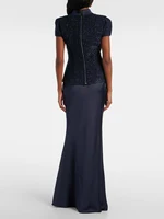 VGH Chic deux pièces ensembles pour femmes col montant manches courtes épissé poche Tweed haut taille haute jupes Maxi costume Vintage femme 2