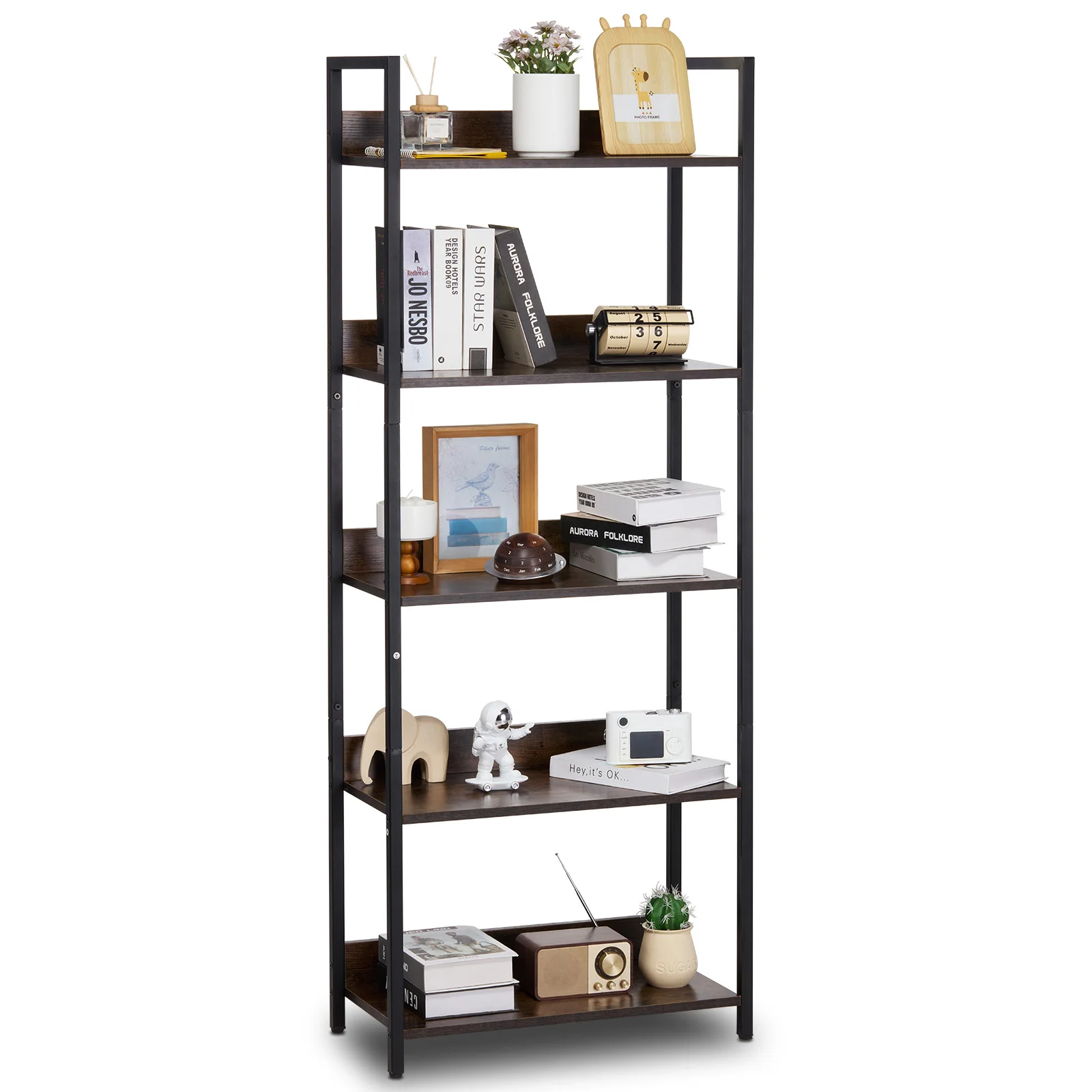 Metal Industrial Bookshelf with Open Shelves for Home Office