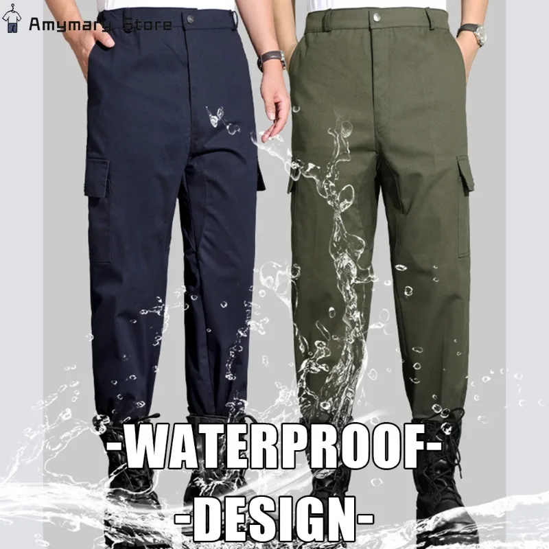 Summer Men's Overalls Thickened Wear-resistant Breathable Outdoor Tactical Overalls Solid Color Zipper Multi-pocket Casual Pants