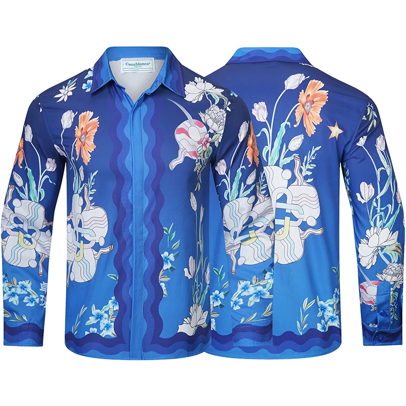 

Best Quality Casablanca Printing Letter Harajuku Hawaiian Shirt Contton Mens Shirts Shirts for Men