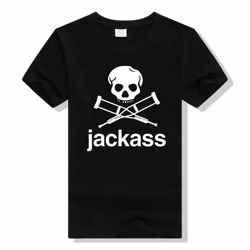 

Мужские черные футболки с графическим принтом и логотипом Jackass, модные повседневные топы с коротким рукавом, футболка из хлопка с круглым вырезом