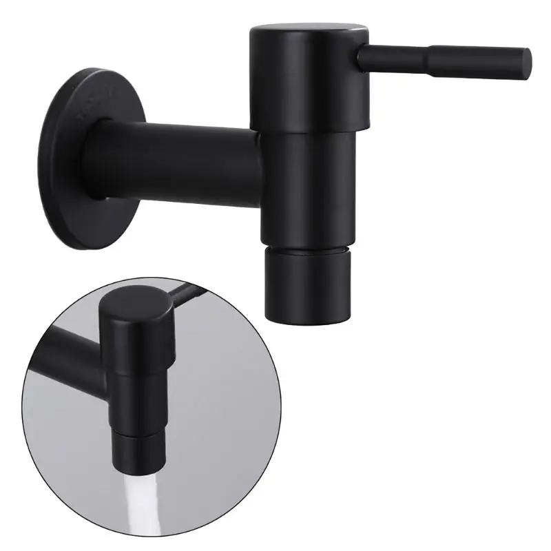 Stainless Steel Faucet Black Wall Mounted Washing Machine Tap Bath Toilet Mop Pool Water Taps for Outdoor Garden Bathroom 2