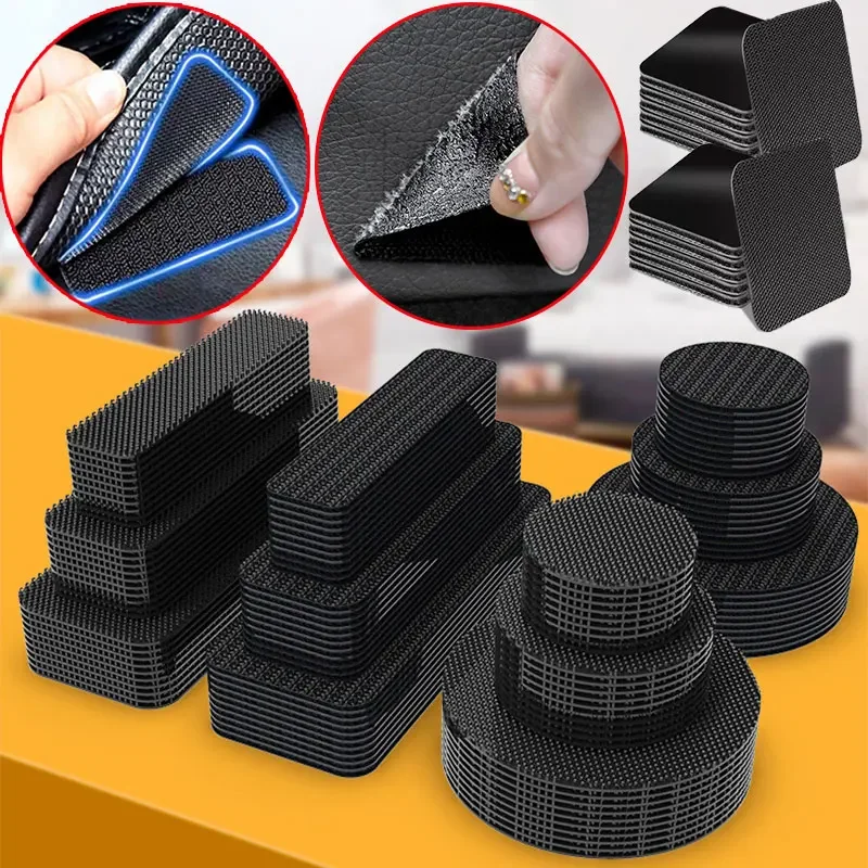 2-100 Pcs Double Sided Fixing Tape Adhesive Fixing Sticker Hook and Loop Tape Self-Adhesive Carpet Pad Floor Mat Fixed Patch Anti Skid Grip