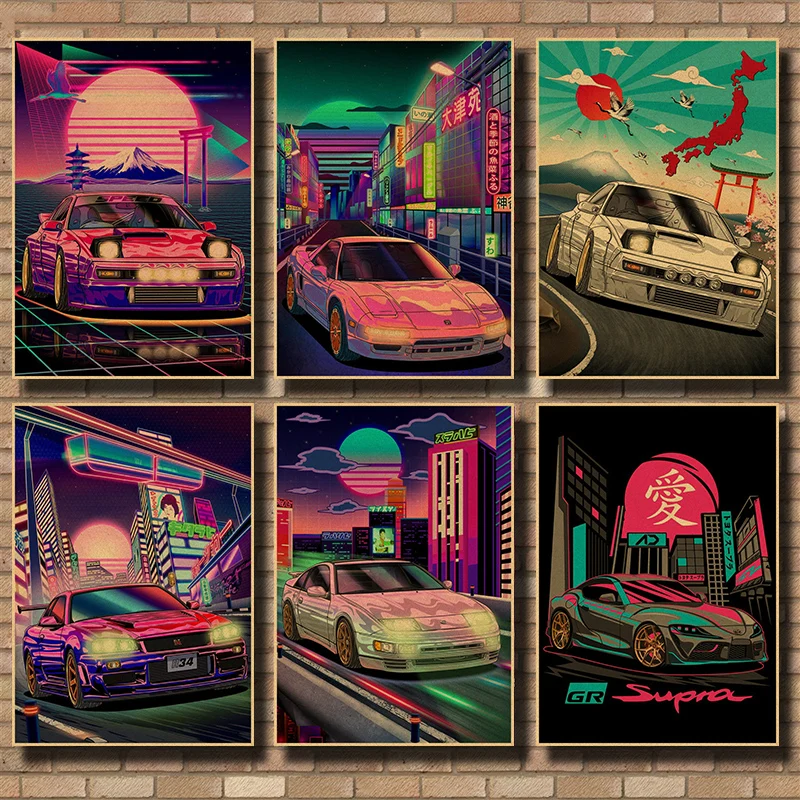 

JDM Car Japan Retrofit Racing Retro Poster Wall Chart Prints Posters Home Living Bed Room Decor Frameless Wall Painting gift