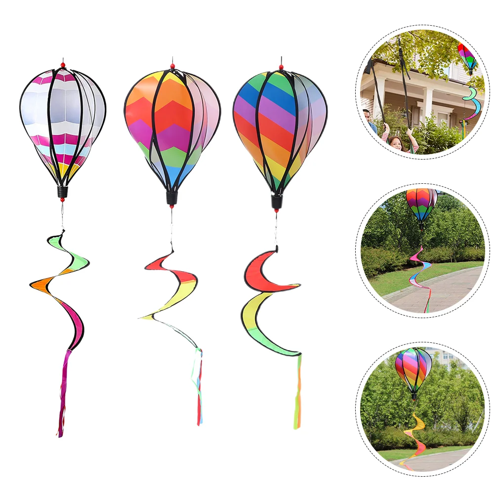 

3 Pcs Balloons Rainbow Windmill Garden Decors Decorations Yard Striped Hanging Hot Air Child