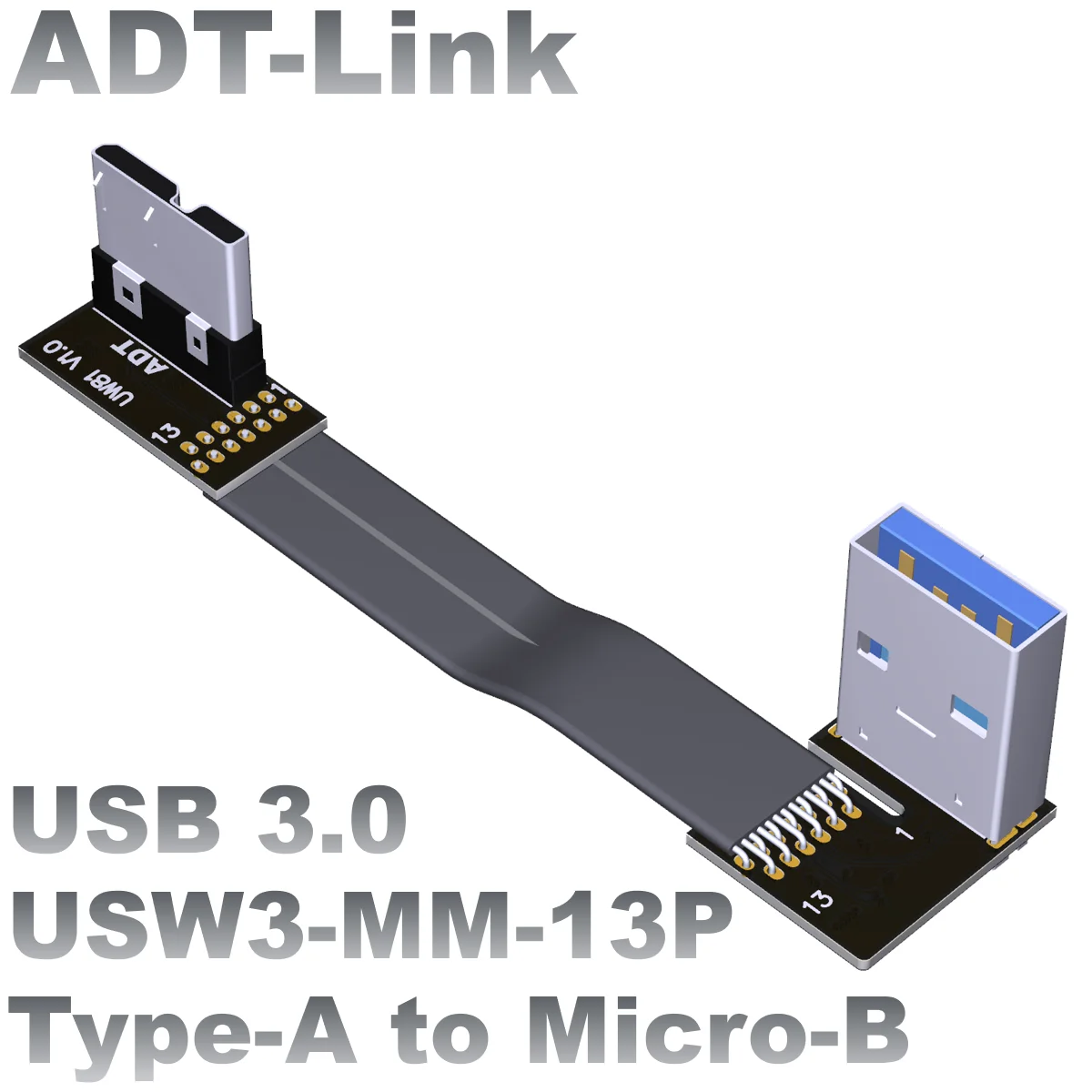 

USB3.0 Male to Male Flat Thin Cable Type-A Conversion Micro-B double Angle ADTLINK