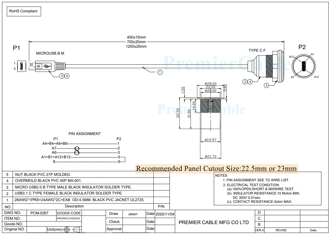 USB 3.1 Typ-C Buchse auf Micro-USB Typ-B Stecker Verlängerungskabel Flache Einbau-Montage USB-C auf Micro-B Daten- & Ladekabel – Detail 7