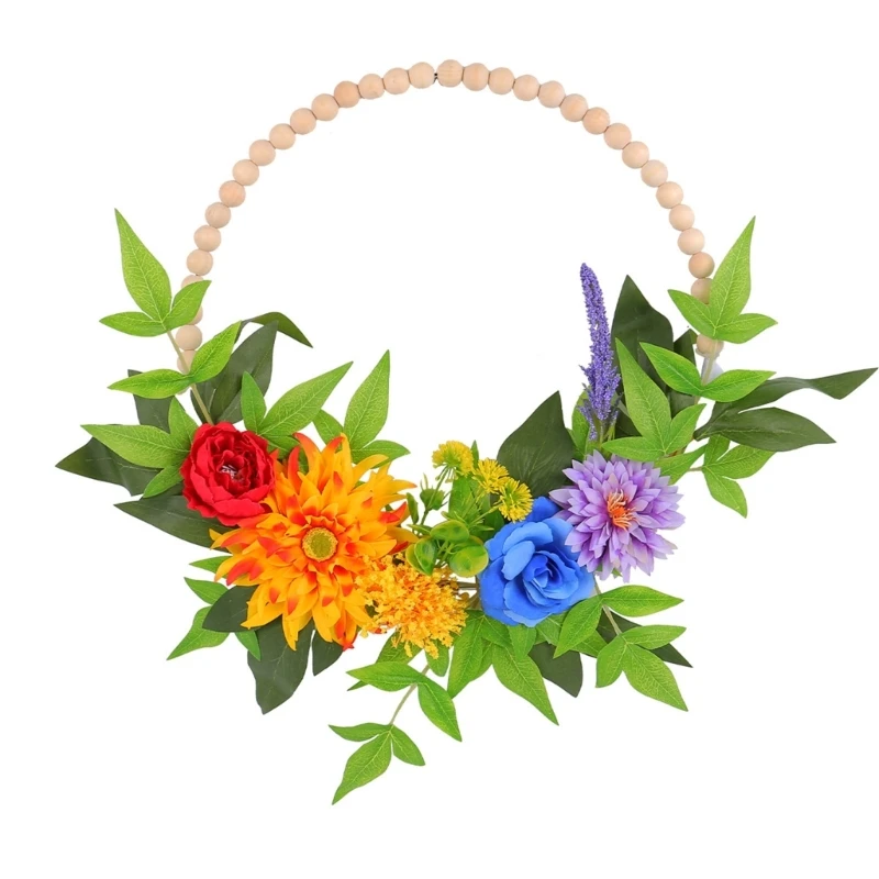 

Bead Flower Wreath Artificial Spring Wreath Summer Wreath for Front Door Farmhouses Garden Wedding Decorations