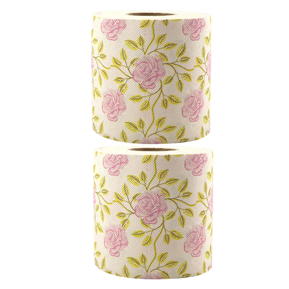 2 Rolls Decorate Printed Toilet Paper Travel Tissue Bathroom Bamboo Pulp for Camping Napkins Decorative
