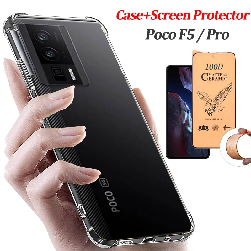 

{2-Pack} Ceramic Screen Protector + case for Little F5 Pro Silicone case Poko F5 Clear Cases Little f5 5g case anti Impact xiaomi Little f5 pro lamina Little f5 mica Little case f5 pro