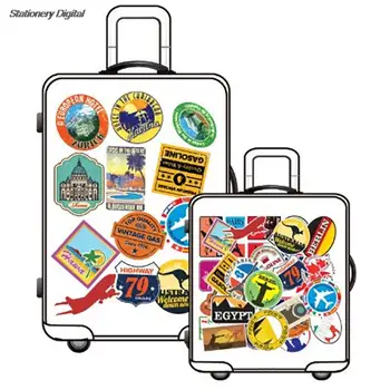 50/100Pcs/set PVC Waterproof Stickers Kid Multistyle Sticker Travel Map Country Famous Logo Decor Suitcase